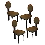 KaBuea Vintage-Küchenstühle aus grünem Holz, gepolsterter Retro-Sitz mit Samtpolsterung und gebogener Rückenlehne, Beistellstuhl ohne Armlehnen for Küche, Wohnzimmer und Schlafzimmer(Black,4PCS)