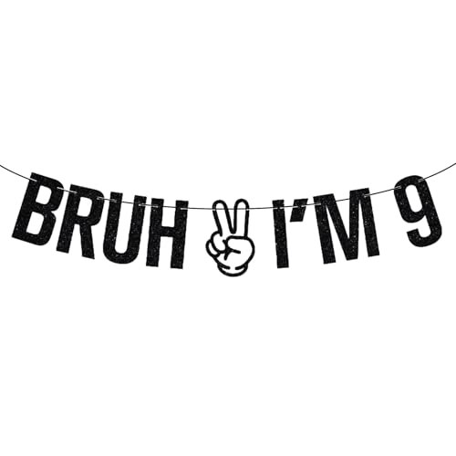 Happy 9th Birthday Banner – Flashing Black Banners for Boys and Girls – 9th Birthday Decorations (Age9)