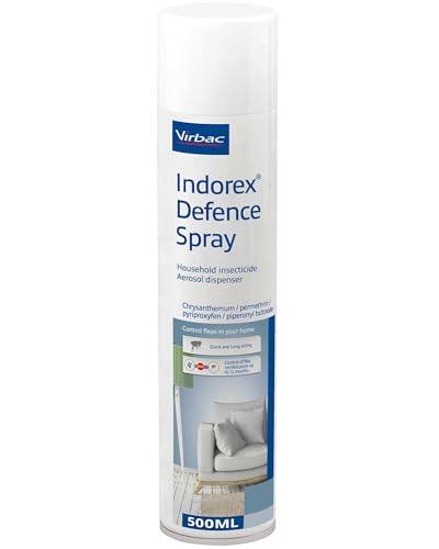 Virbac Indorex Defence Spray - Flea Spray for the Home - Protect Home Against Dog or Cat Fleas and Dust Mites - Long-Lasting Protection for Up to 12 Months - 500ml Can