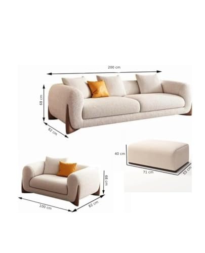 Image of Modern Comfortable Sofa Boucle Fabric Sofa for Living Room, Bedroom, Office with Pillow (Off-White, 4 Seater)