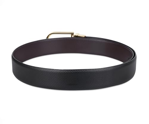 Image of LOUIS STITCH Men's Reversible Brown and Black Italian Leather Belt with Golden Buckle (Prague STGD)