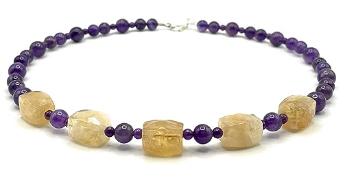 Collier citrine améthyste anti-allergie ras du cou argent véritable - 5