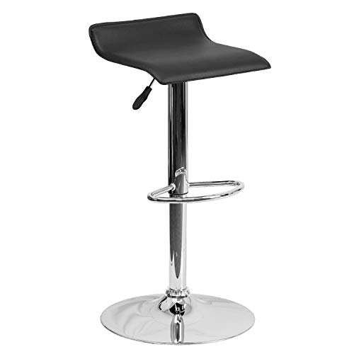 Flash Furniture Contemporary White Vinyl Adjustable Height Barstool with Solid Wave Seat and Chrome Base