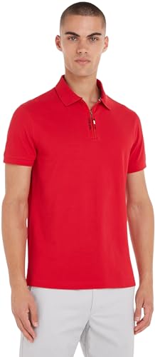 Tommy Hilfiger Herren Poloshirt Kurzarm Slim Fit mit Reißverschluss, Rot...