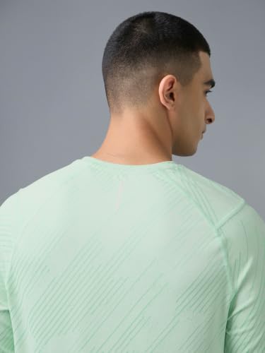 Image of TECHNOSPORT Men's Slim Fit All Over Print Jacquard Crew Neck Full Sleeve T-Shirt, Quick Dry Activewear Tee with UPF 50+ Sun Protection for Gym, Running, Sports & Everyday Wear