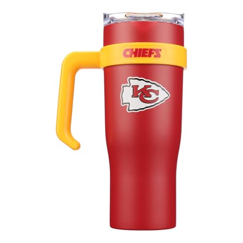 Image of The Memory Company Officially Licensed 46oz Team Color Slim Tumbler with Straw and Handle, Kansas City Chiefs