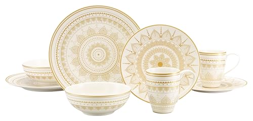 CreaTable, 23597, Série MANDALA GOLD - blanc, ensemble de vaisselle, service à combiner 8 pièces