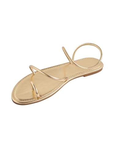 GORGLITTER Women's Metallic Strappy Thong Flat Sandals Open Toe Ring Dressy 2025 Slide Sandal