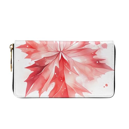 Long Wallet for Women & Men, Red Maple Leaf Print Leather Bifold Wallet Clutch Purse, for Credit Card Coin Receipts2
