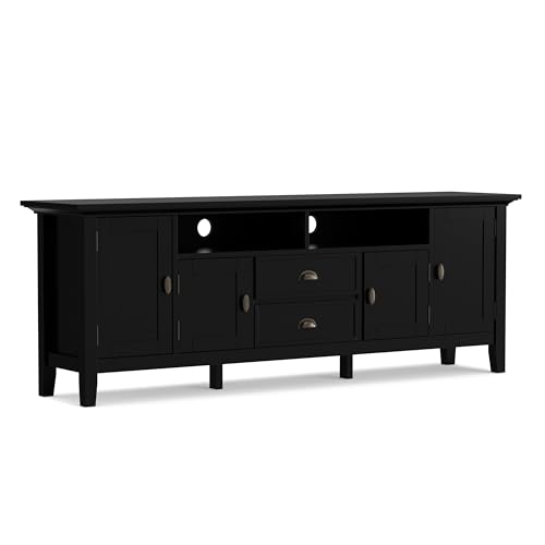 SIMPLIHOME Redmond SOLID WOOD 72 Inch Wide Transitional TV Media Stand in Black For TVs up to 80 Inches