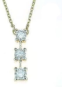 CoolStyles 14K Yellow Gold Past-Present-Future 1/3 Carat Three Stone Diamond Necklace