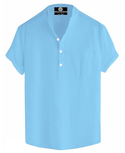 Image of Men's Half Sleeve Pocket Cotton Short Kurta Superfine Mandarin Chinese Collar Premium Short Kurta