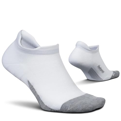 Feetures Elite Max Cushion No Show Tab Ankle Socks - Sport Sock with Targeted Compression - White, M (1 Pair)