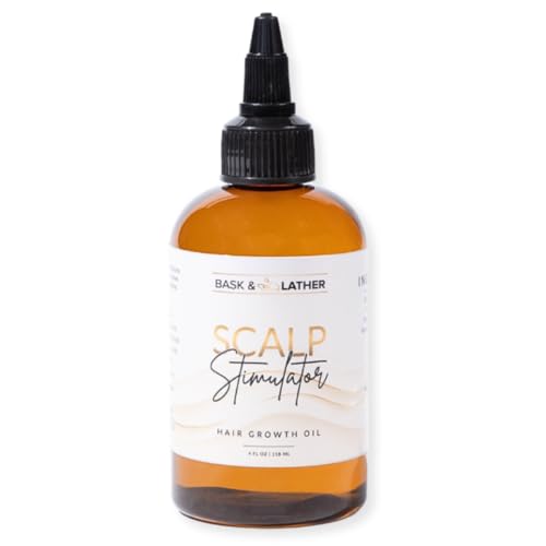 Bask & Lather Scalp Stimulator Hair Growth Oil, Cold Pressed Mint and Rosemary Blend with Grapeseed for Hair Growth, Organic Natural Leave in, All Hair Types, 4 Fl Oz