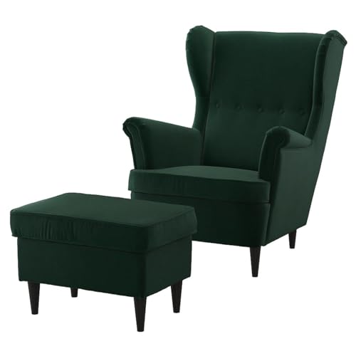 Image of Chair Armchair Single Sofa Chair for Small Apartments, Living Room or Bedroom Chair (Drak Green)