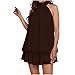 TPSKVT Womens Dress 2026 Neck Double Layered Mini Dress Lightweight Solid Color Flowy Beach Dresses for Holiday Fashion