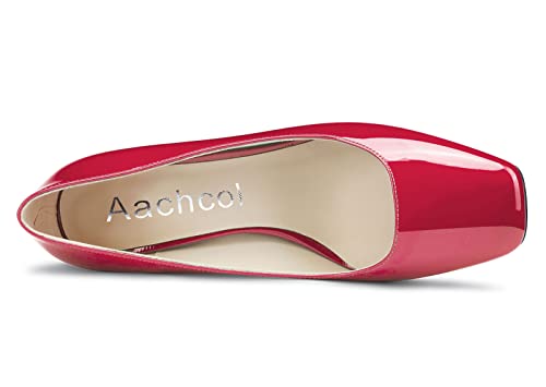 Aachcol Women Pumps Chunky Block Mid Heel Close Square Toe Slip-on Dress Shoes Classic Office Wedding 3 Inch4