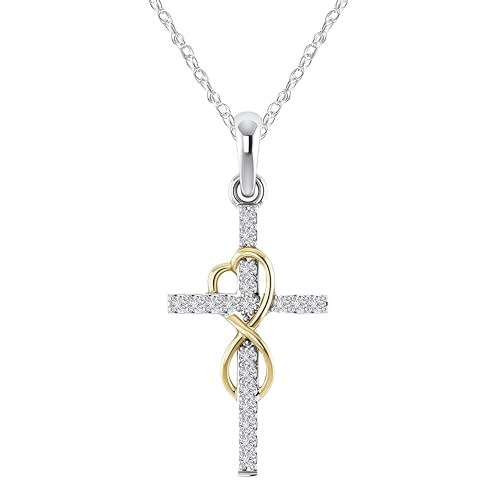 Collier en Argent Sterling 925 Infinity Love pour Femmes avec Croix et Cœur en Zircon