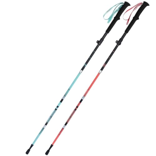 2 Bastones Telescópicos para Caminar, Bastones De Trekking con Amortiguación, Mango De Fibra De Carbono, Dispositivo Portátil De Ayuda A La Movilidad(Pink+Green)