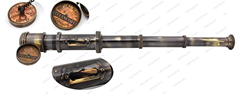 Pirate Brass Telescope, Spyglass Collapsible Monocular Decorative Telescope With Glass Optics For Kids Travel, Hiking, Hunting, Navigation With High Resolution, With Lid And Finish By Black Antique #TOP2