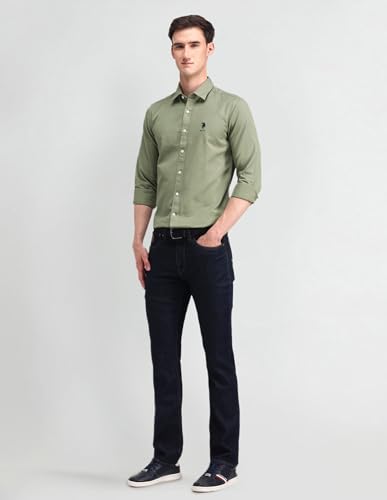Image of U.S. Polo ASSN. Solid Slim Fit Shirts for Men - 100% Cotton, Full Sleeve Mens Casual Shirts