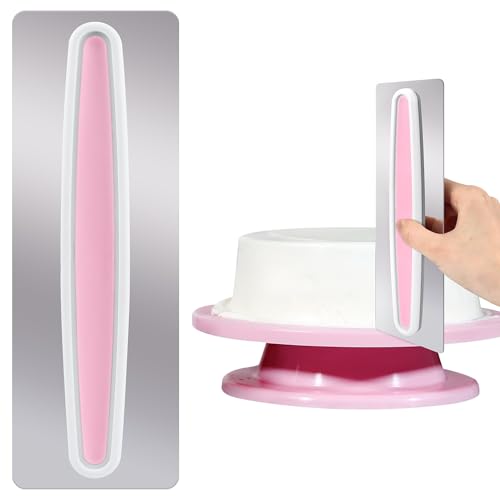 Cake Scraper Stainless Steel Buttercream Smoother Cake Edge Smoother Baking Cakes Comb Icing Polisher Mousse Cream Metal Cake Decorating Tool for Cake Pastry Cream Baking DIY (Pink)