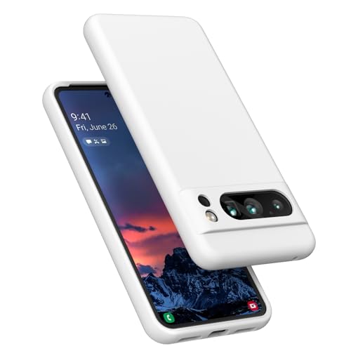 Coque Google Pixel 8 en silicone liquide blanc avec doublure microfibre protège des chocs