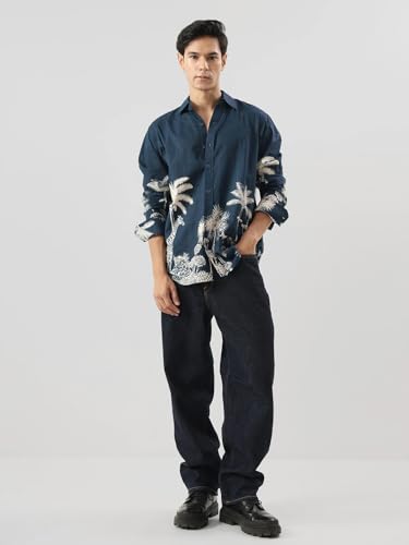 Image of Pinkmint Men Printed Cambric Cotton Shirt |Stylish Designer| Lightweight Summer Wear| Regular Fit Shirt for Men (Available in Plus Size)