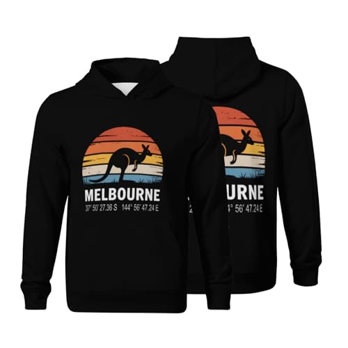 Kid Melbourne Australia Retro Sun Kangaroo with GPS Coordinates Boy Girls Lightweight Kangaroo Pocket Fleece Hoodies