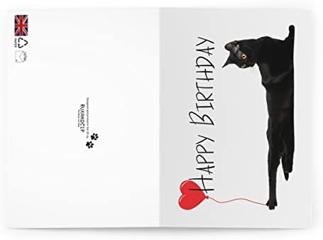 Happy Birthday Card with Cats, Black cat Birthday Card Baloon, Greeting Card cat