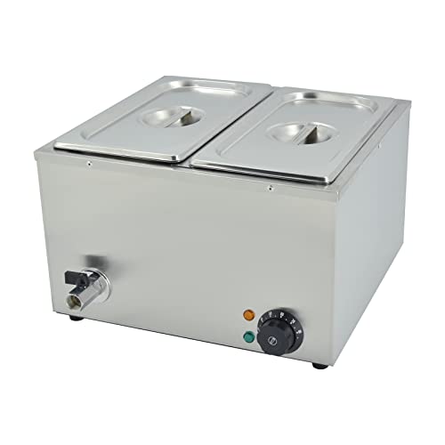 TAIMIKO 2 Bacs Bain Marie électrique en Acier Inoxydable 220V Chauffe-Plats Professionnel Chocolat Fondoir Commercial avec 2 x 1/3 casseroles Cover