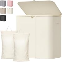 Lifewit 145L 2-Compartment Laundry Basket with Lid, Washing Basket, White