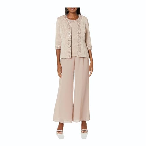 Le Bos Women's Elegant 3-Piece Georgette Pant Set with Sequin Embroidered Trim