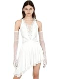Linyuir Damen Asymmetrische Tanzkleid Lateinsalsa Wettkampf Mit Handschuhen Kostüm Eiskunstlauf Moderner Tanz Auftritte Weiß M