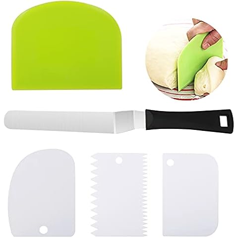 KissDate Cake Scraper,5Pcs Dough Scraper Set with Stainless Steel Cake Cream Spatula,Cream Edge Smoothing Combing Tool for Cake Decorating Baking Cover