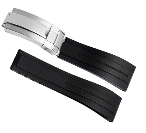 Bracelet de montre en caoutchouc 21mm noir boucle déployante montre sport homme