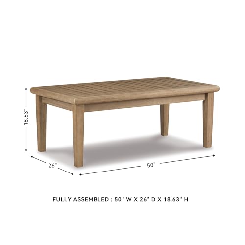Signature Design by Ashley Gerianne Outdoor Rectangular Eucalyptus Wood Slat Top Coffee Table, Beige