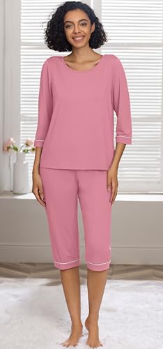 Image of PrinStory Womens Pajama Sets Capri Pjs Soft Lounge Sets XS-4XL