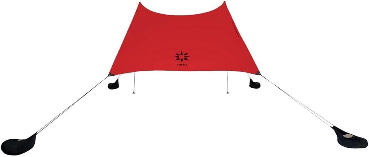 Neso Portable Beach Tent Sun Shelter with Sand Anchor - Lightweight Beach Shade Canopy - Easy Setup for Family Outings - Patented Reinforced Corners - UPF 50+ Sun Protection - 7 x 7ft - Lehua Red