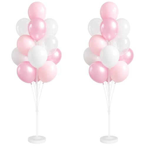 Image of Balloon Column Kit for Floor-Balloon Columns with Stand,Clear Pastel Pearl Pink Balloon Base&Pole Tower Backdrop Decoration for Wedding,Bridal Baby Shower,Birthday Party,Bachelorette