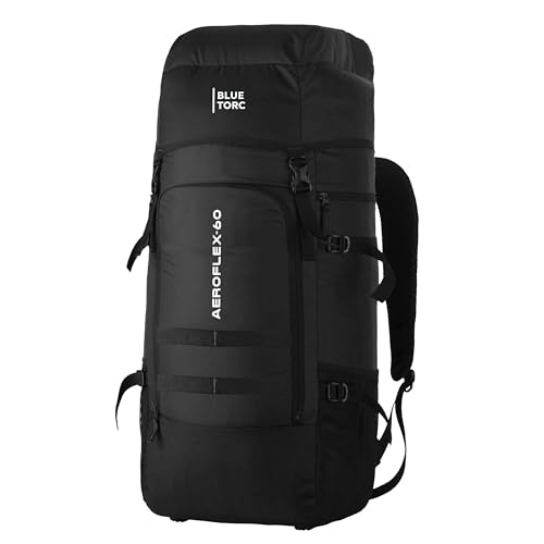 Blue Torc AeroFlex 60L Rucksack Backpack for Camping, Trekking & Hiking with Rain Cover with 1 year warranty – Travel & Outdoor Bag -Black