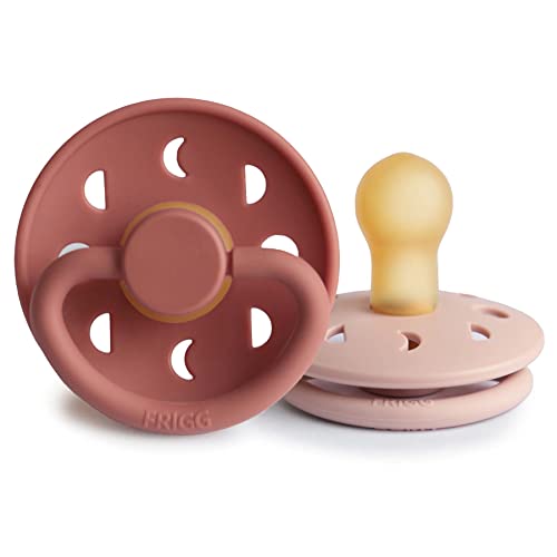 Image of FRIGG Moon Natural Rubber Baby Pacifier | Made in Denmark | BPA-Free (Blush/Powder Blush, 0-6 Months) 2-Pack