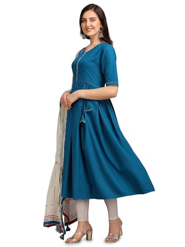 Image of Women's Rayon Blend Anarkali Kurta with Digital Print Dupatta Set for Girls