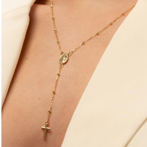 QUADRI Rosary Necklace for Women in Sterling Silver, 18K Gold Plated or Silver, Virgin Mary Chain with Beads, 19 Inches, 925 Italian Silver3