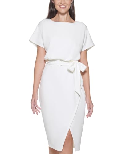 Image of Kensie Womens Short Sleeve Tie Waist Midi Dress