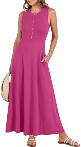 ANRABESS Women Summer Casual Sleeveless Maxi Sundress Button Fit & Flare A-Line Flowy Long Dresses 2026 Beach Outfits