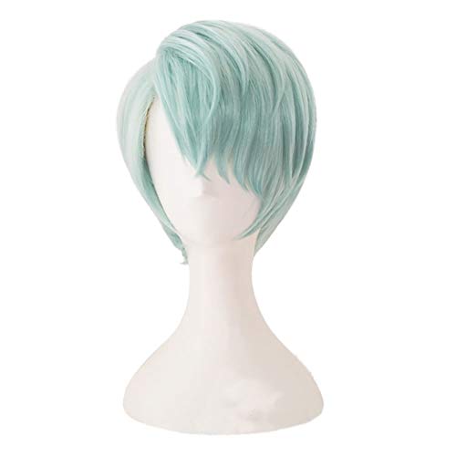 HLZG Mystic Messenger Wig, Anime Mystic Messenger Cosplay Costume Short Light Blue Curly Hair
