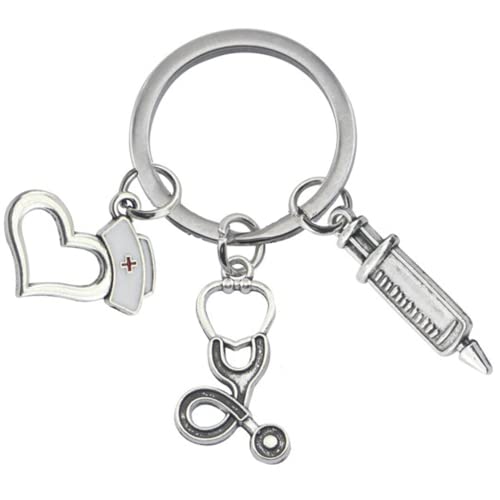 Ensemble de trois pièces de combinaison créative de porte-clés (stéthoscope, seringue, bonnet d'infirmière), cadeaux d'étudiant en médecine, cadeaux d'infirmière