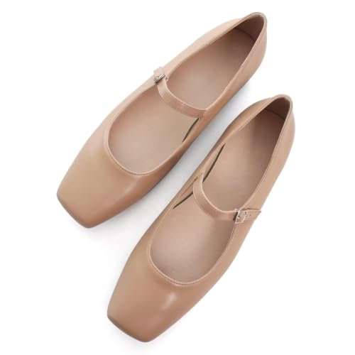 Image of TN TANGNEST Leather Flats for Women Retro Mary Jane Flats