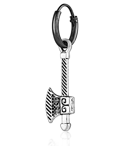Viking Axe Earring for Men - Single Mens Earrings - Hoop Charm Earring - Unique Mens Jewelry - Black Axe Dangle Drop Earring